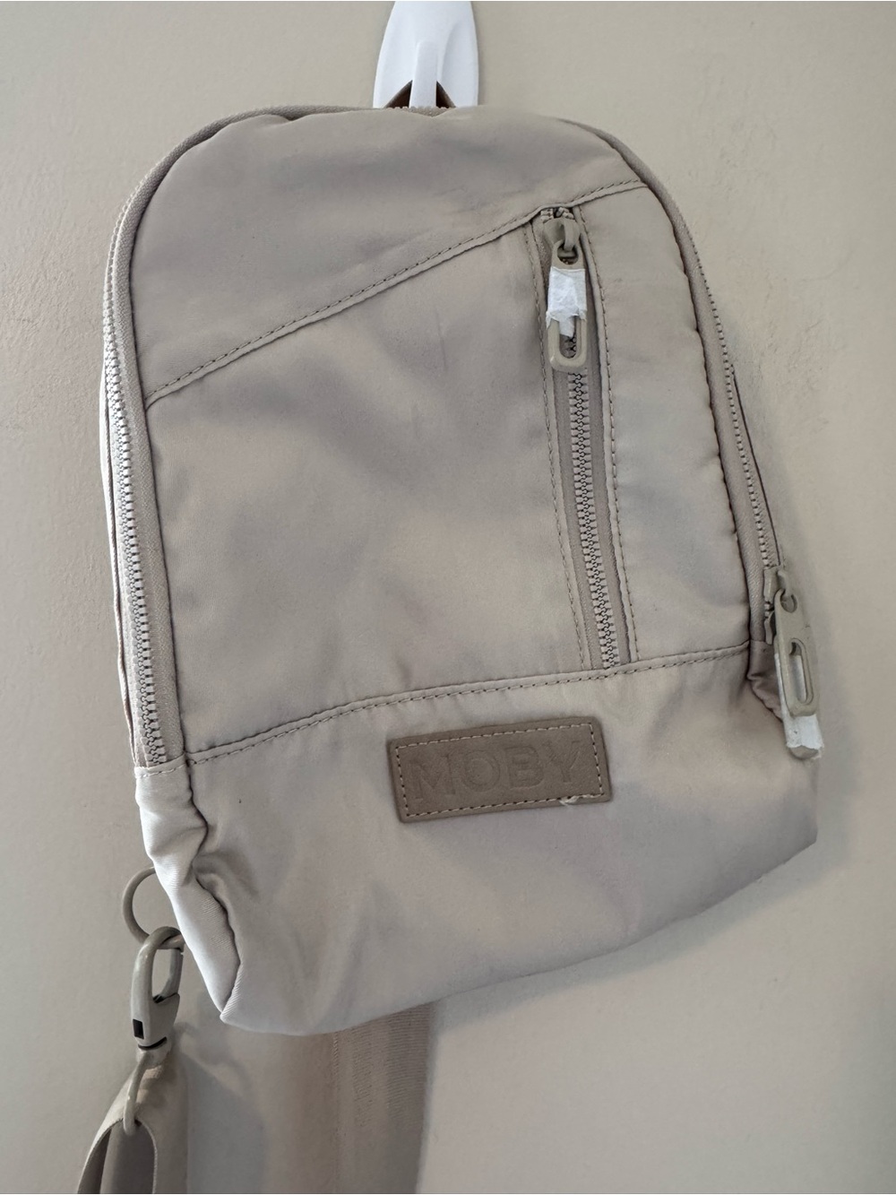 Moby Transit Cross Body Diaper Bag Sling Unisex Nylon Tan Beige Dune LN